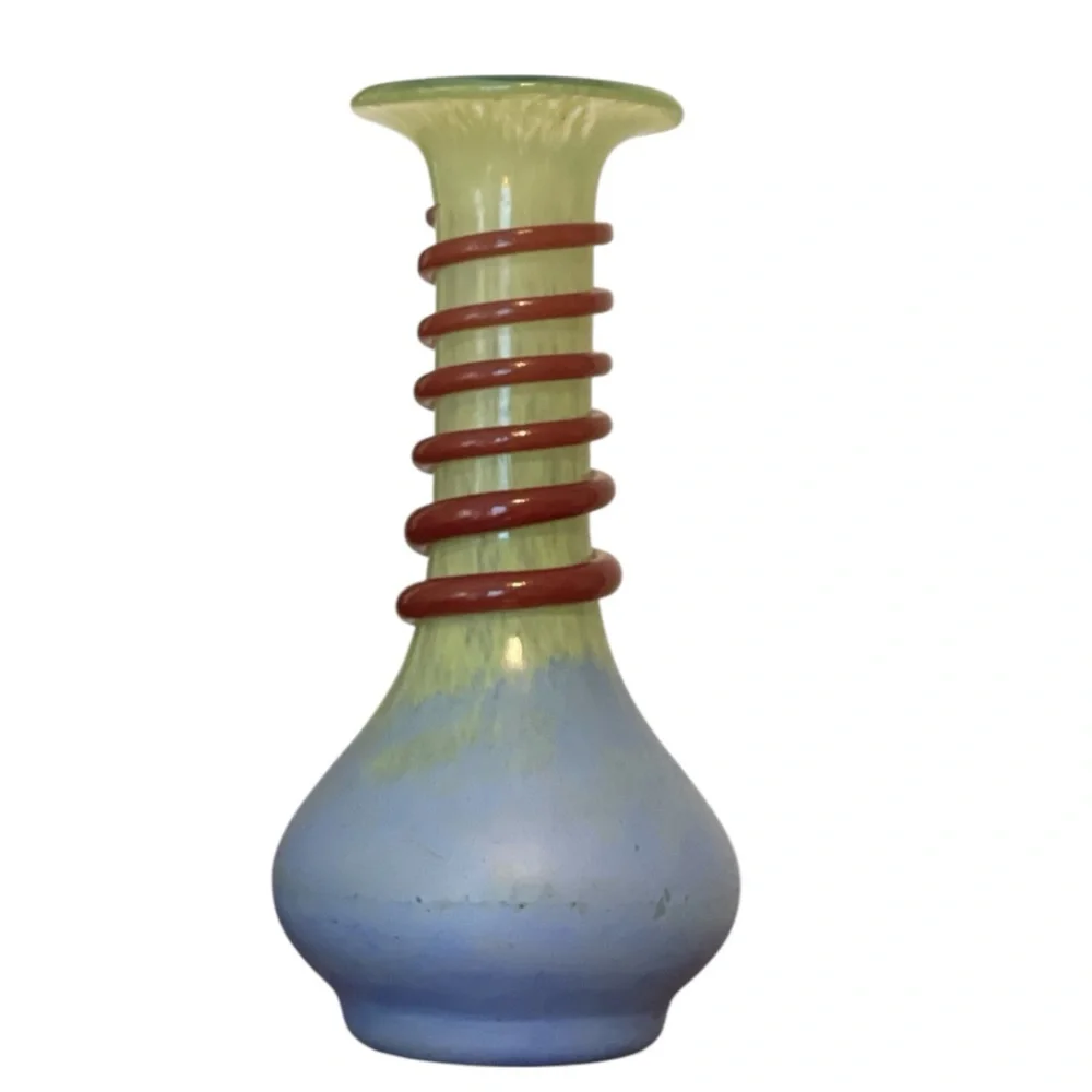 [PRICE DROP] Vintage Blown Art Glass Teardrop Vase Green Blue 9.5